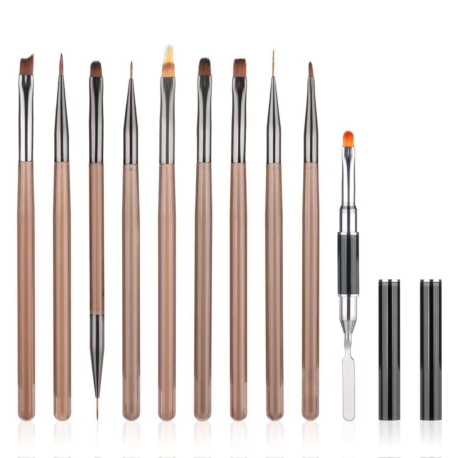 10 Stück Nailart Pinsel Set, Braun Nail Art Penselen Nailart Design Pinsel Nageldesign Pinselfür Gelnägelfür Heimwerker Maniküre Salon Zuhause Nailpinsel Set
