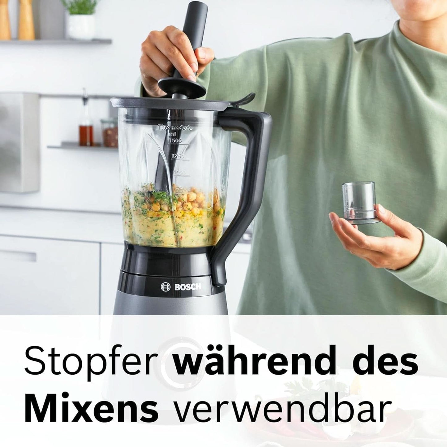 Bosch Standmixer Vitapower Serie 4 MMB6172SN, Verbesserte Versie, 10 Jahre Motorgarantie, Edelstahl-Klingen, 1,5L Glasbehälter, Spülmaschinenfeste Teile, 30.000 U/Min, 1200 W, Silver Kitchen Naty Shop