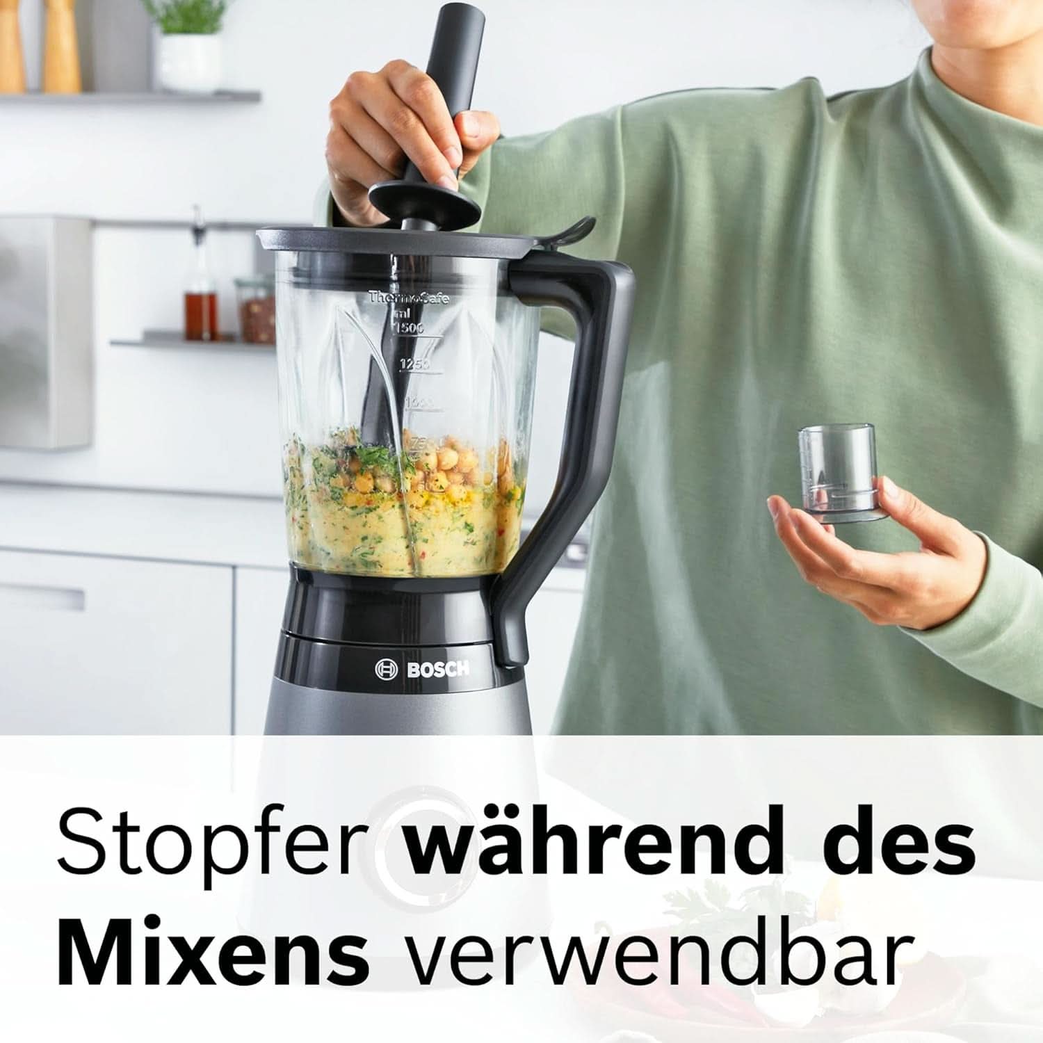 Bosch Standmixer Vitapower Serie 4 MMB6172SN, Verbesserte Versie, 10 Jahre Motorgarantie, Edelstahl-Klingen, 1,5L Glasbehälter, Spülmaschinenfeste Teile, 30.000 U/Min, 1200 W, Silver Kitchen Naty Shop