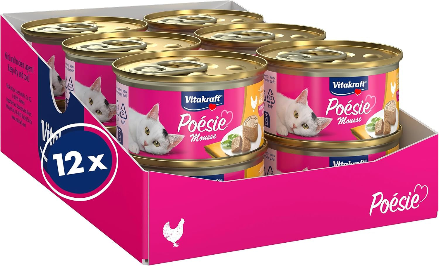 Vitakraft Poésie Mousse, kattennatvoer, luchtig schuim, met kip, zonder toegevoegde suiker of granen (12 x 85 g)