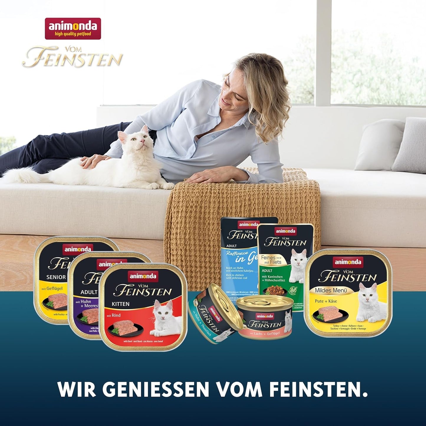 animonda Vom Feinsten Adult Gourmet Varieteit (32 x 100 g), graanvrij en suikervrij natvoer voor volwassen katten met een onweerstaanbare gourmetkern.