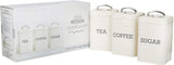 KitchenCraft Living Nostalgia set van 3 voorraadpotten voor thee, suiker en koffie in geschenkdoos, staal, antiek crème, 11 cm x 11 cm x 17 cm, vintage blauwe voedselbewaardozen Naty Shop