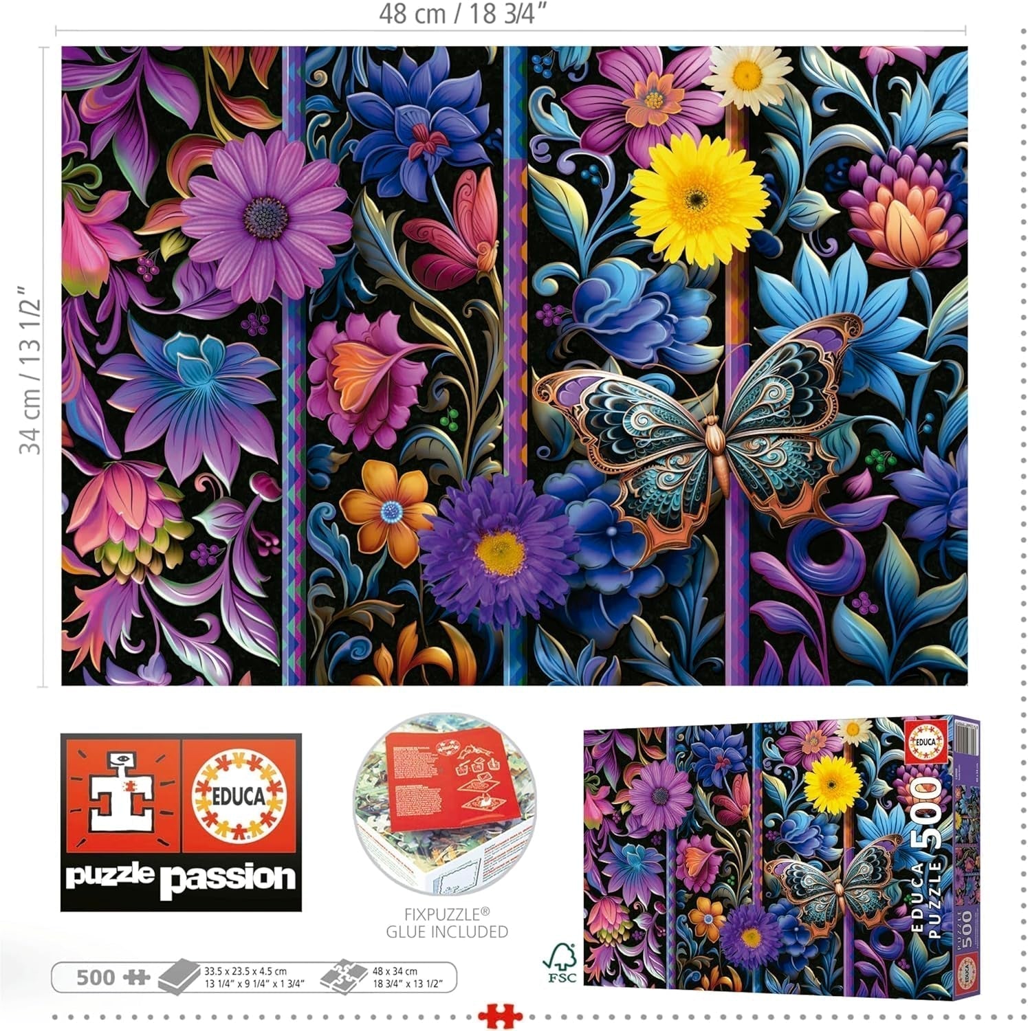 Educa - Puzzel van 500 stukjes voor volwassenen | Bada Bloom. Afmetingen: 48 X 34 cm. Inclusief Fixpuzzel puzzellijm. 11 jaar lang (19909) Puzzle Naty Shop