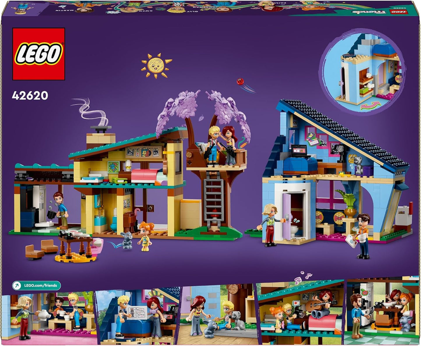 LEGO Friends Familiehuis Olly en Paisley, poppenhuis met figuren en accessoires, huis met twee verdiepingen en boomhut, creatief cadeau voor meisjes en jongens 7+ 42620 bouwsets Besuche in LEGO-Store