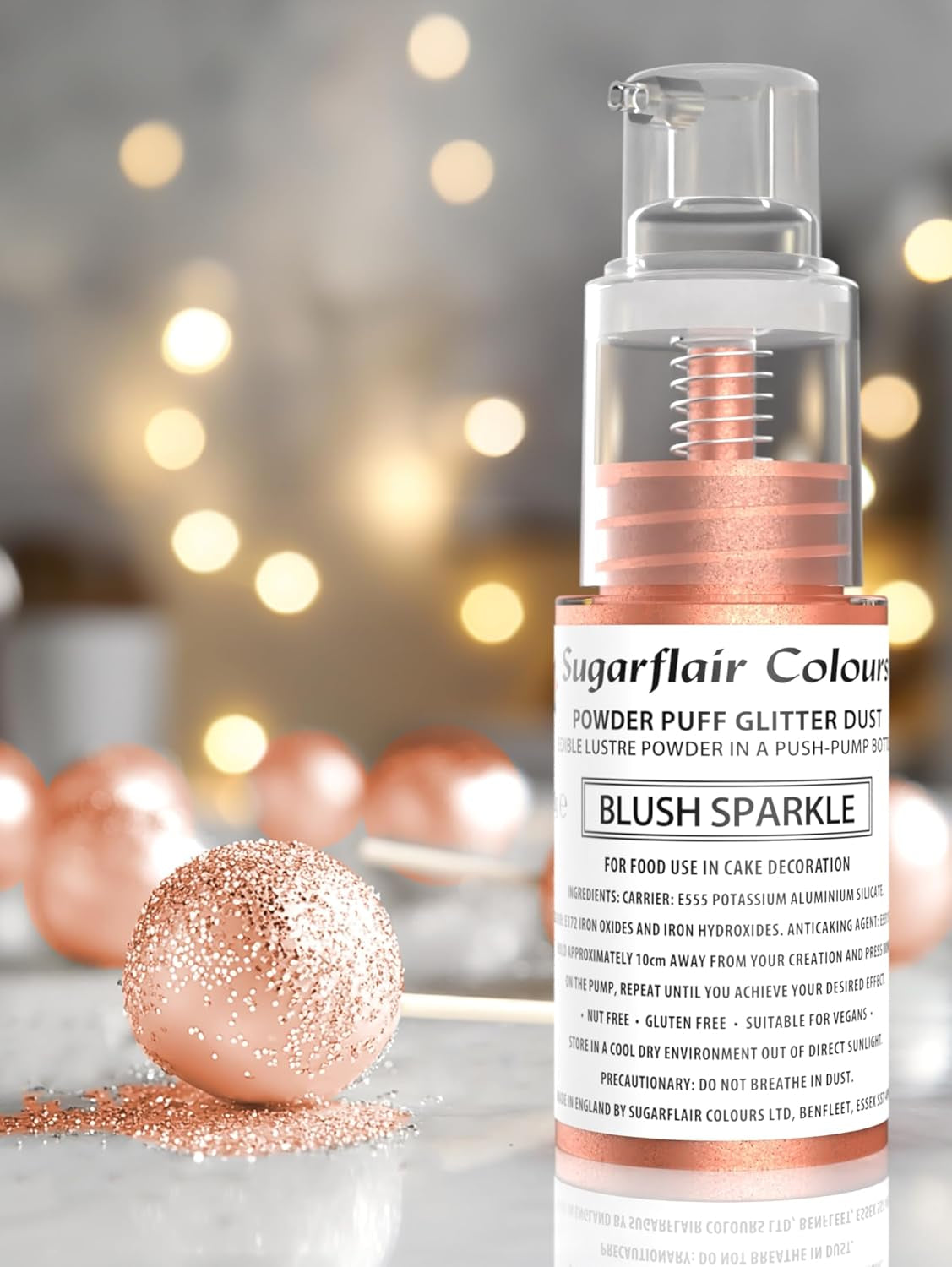 Sugarflair Pump Powder Spray, Glitter, Blush, Glitter - kleurstof voor cake, spray zonder spuitbus voor cakes, muffins en meer - 10 g