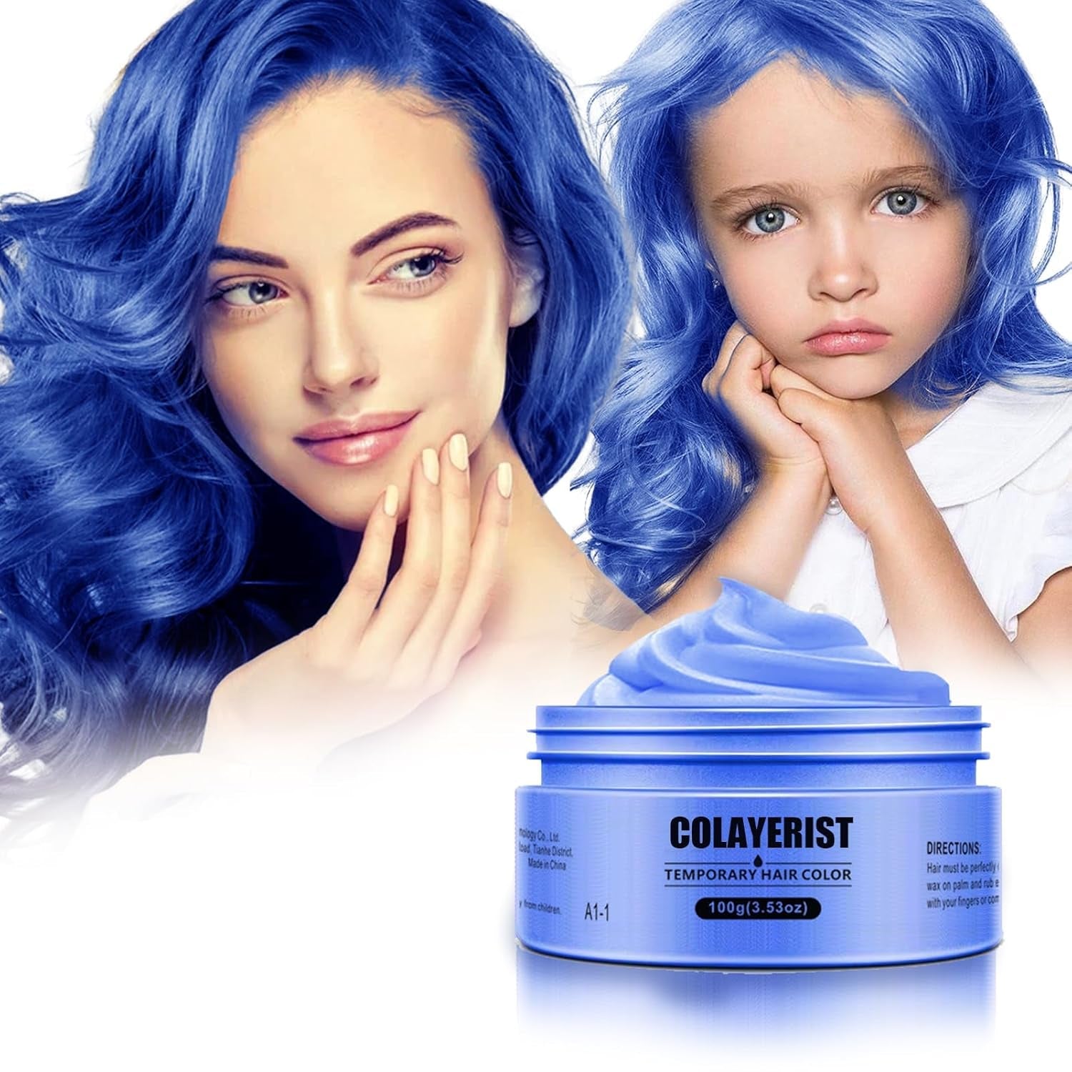 COLAYERIST Wasbare zwarte tijdelijke haarkleur Haarkleurwax voor mannen en vrouwen Haarmascara voor feest of cosplay Knoeivrije haarkleurproducten Haarverf Naty Shop Blauw