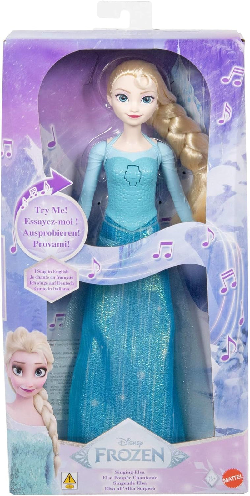 Mattel Toys Disney Frozen Elsa zingende pop in iconische outfit, zingt "Let It Go" uit de Disney-film in het Engels, Frans, Duits, Italiaans, JDL58