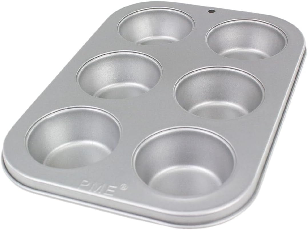 CSB108 Muffinpan van koolstofstaal met 6 gaten en anti-aanbaklaag, roestvrij staal, zilver, 28,9 x 17,7 x 3,1 cm Bakvormen en -platen Naty Shop