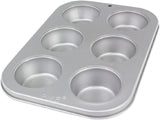 CSB108 Muffinpan van koolstofstaal met 6 gaten en anti-aanbaklaag, roestvrij staal, zilver, 28,9 x 17,7 x 3,1 cm Bakvormen en -platen Naty Shop