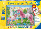 Ravensburger puzzel voor kinderen - 13698 Magische Eenhoorns - Eenhoornpuzzel voor kinderen vanaf 6 jaar, Met 100 stukjes in XXL-formaat, Inclusief kleurboekje Puzzel Naty Shop Single