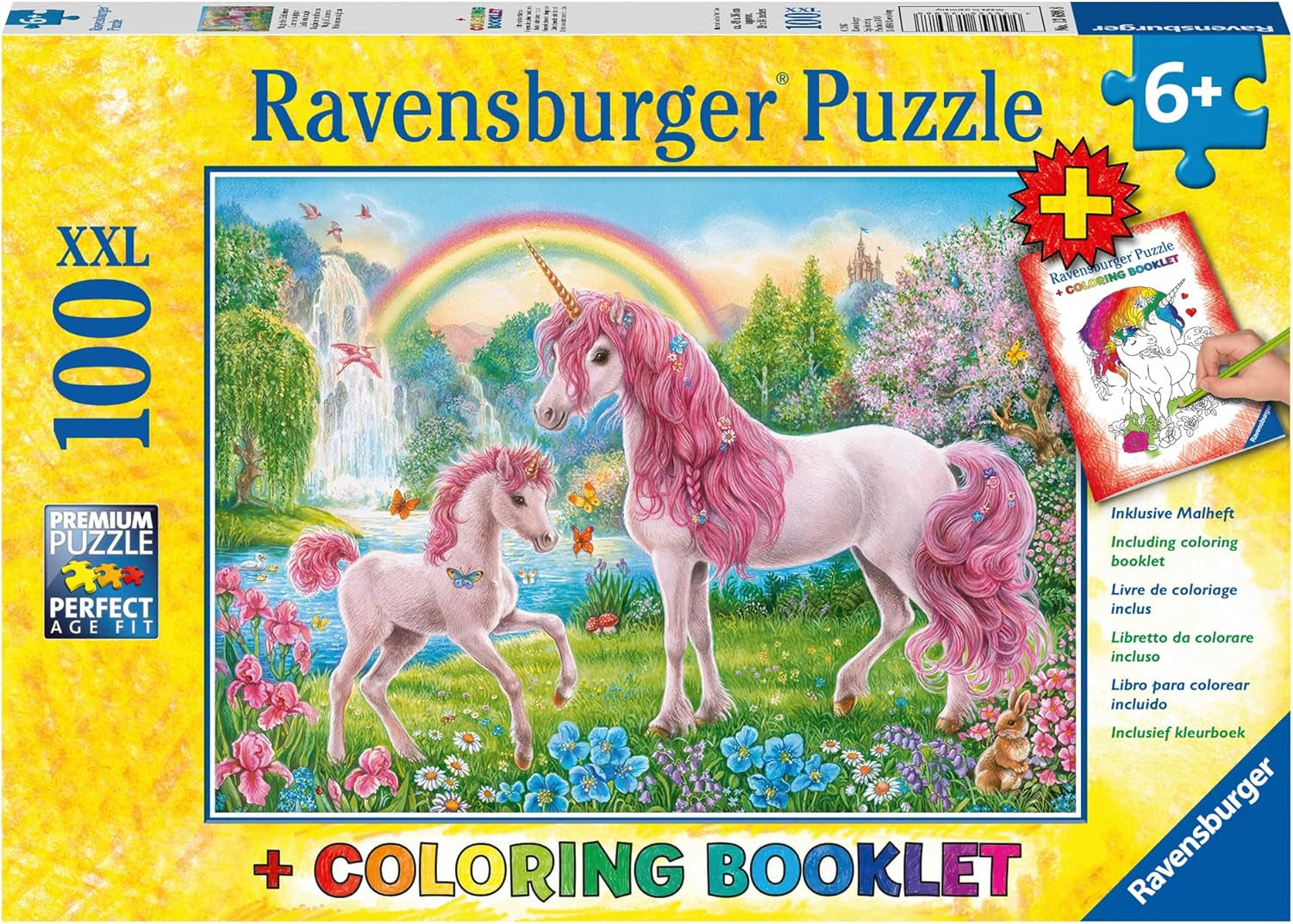 Ravensburger puzzel voor kinderen - 13698 Magische Eenhoorns - Eenhoornpuzzel voor kinderen vanaf 6 jaar, Met 100 stukjes in XXL-formaat, Inclusief kleurboekje Puzzel Naty Shop Single