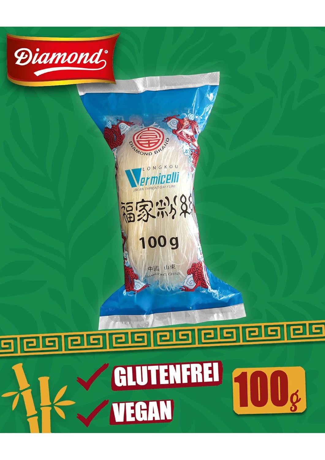 DIAMOND glasnoedels, lange glasnoedels, natuurlijk veganistisch en glutenvrij - 1 x 100 g