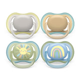Philips AVENT ultra air-fopspenen - verpakking van 4 BPA-vrije, ademende fopspenen voor baby's tussen 0 en 6 maanden, inclusief draagtas en sterilisatie, kleur zon/regenboog (model SCF085/65)