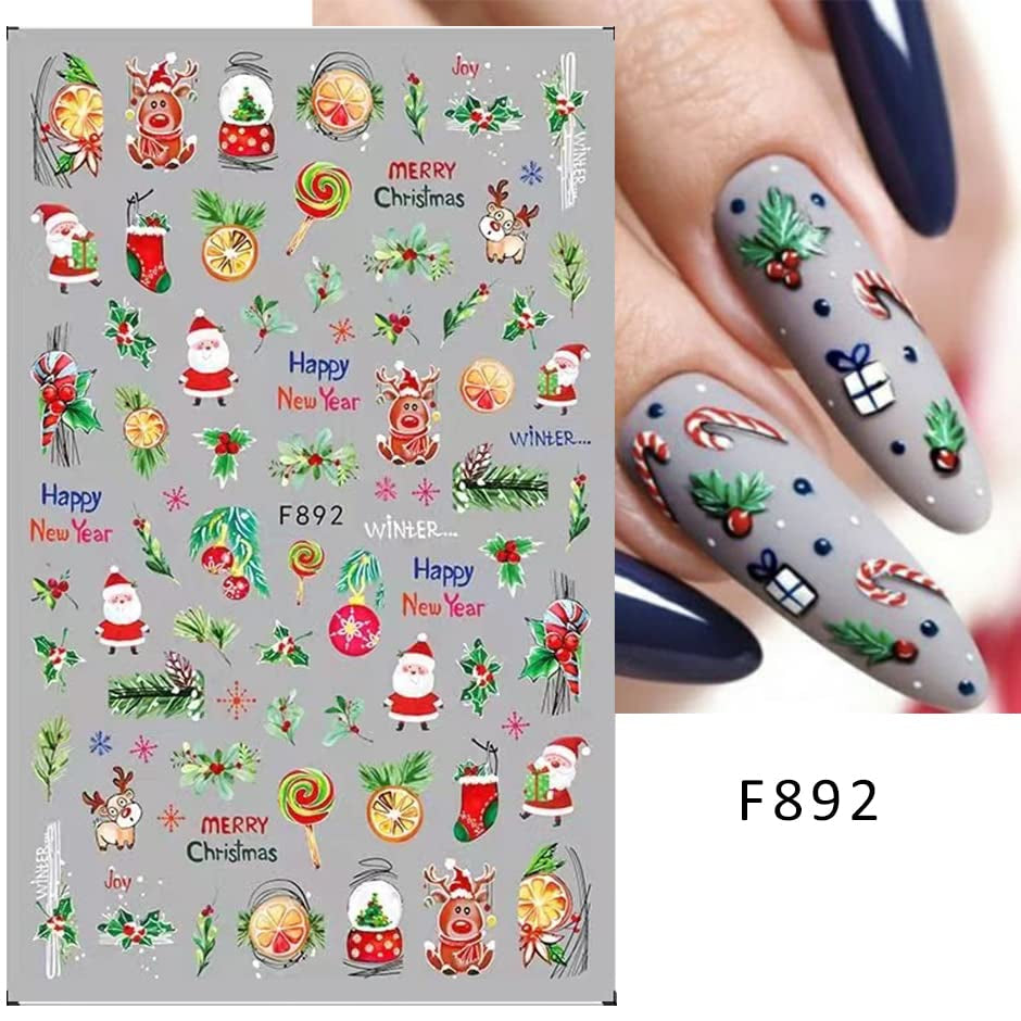 10 Blatt Nagelsticker Weihnachten Nagelaufkleber Selbstklebend Bule White Pine Tree Rentier Nail Art Sticker Decoratie Nageldesign Zubehör