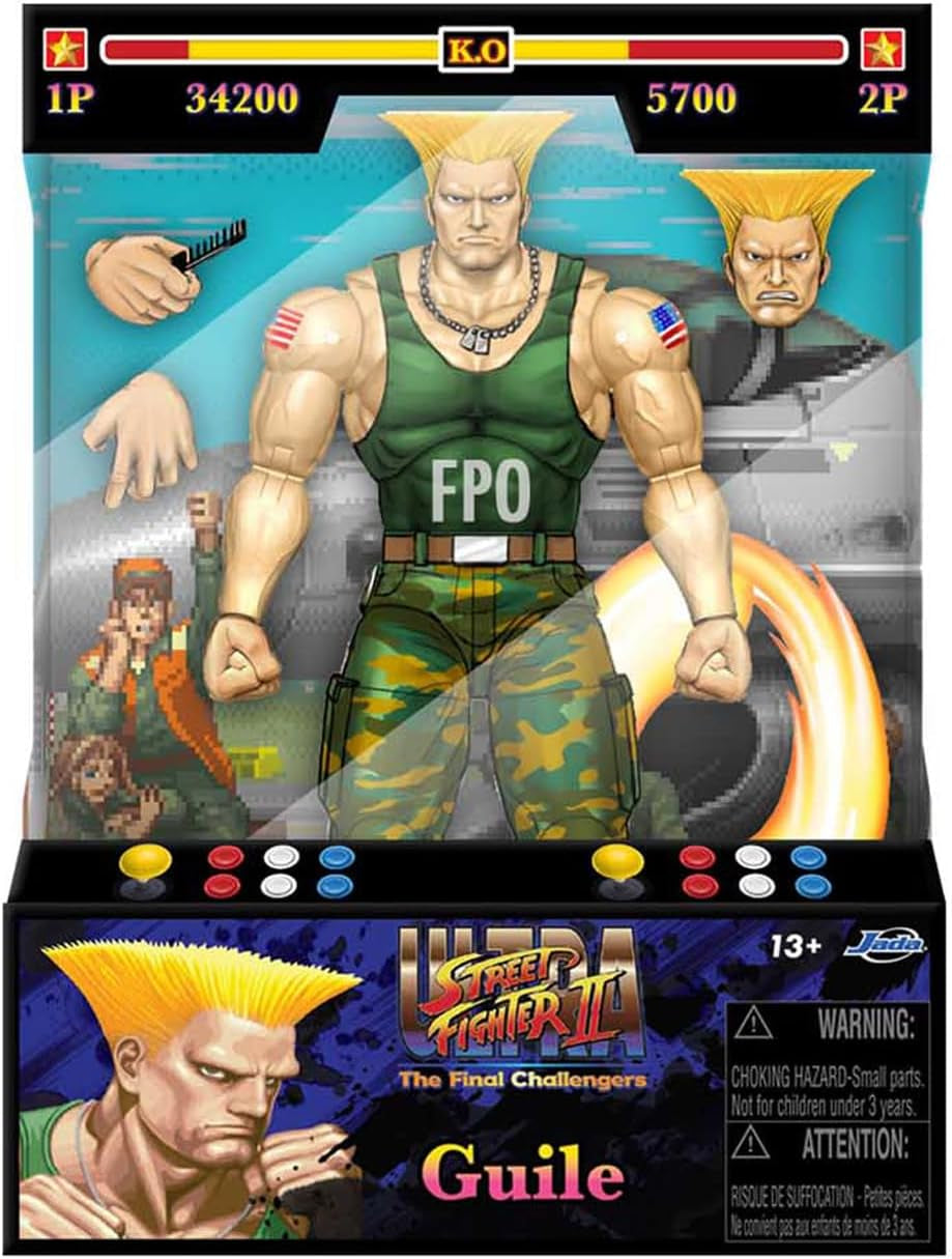 Jada Toys Street Fighter Figuur Guile (15 Cm) - Street Fighter 2: The Final Challengers Verzamelbare beweegbare actiefiguur met afwisselend hoofd, handen en accessoires, leeftijd 13+ Actiefiguren Naty Shop