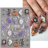 JMEOWIO 3D Nagelsticker Halloween Nail Art Sticker Selbstklebend Nagelaufkleber 5D Stereoskopisch Süßer Geisterkürbis Decoratie Nageldesign Zubehör 4 Blatt