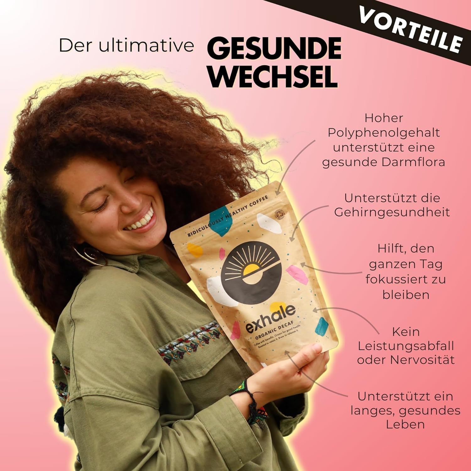 EXHALE Bio GANZE BOHNEN – Dunkel Gerösteter Kaffee – 450g Packung – Mykotoxinfrei & Geeignet für Bulletproof Coffee – Single Origin en 100% Arabica Bohnen