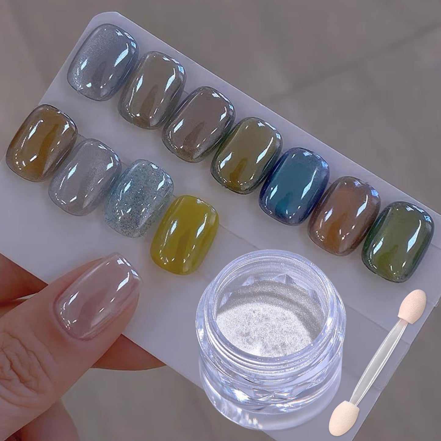 Wahrshei 6 Chrome Nail Powder, Chrome Pulver Nägel Mit Spiegeleffekt, Laser Chrome Puder, Pearl Effect Powder voor geglazuurde donutnagels