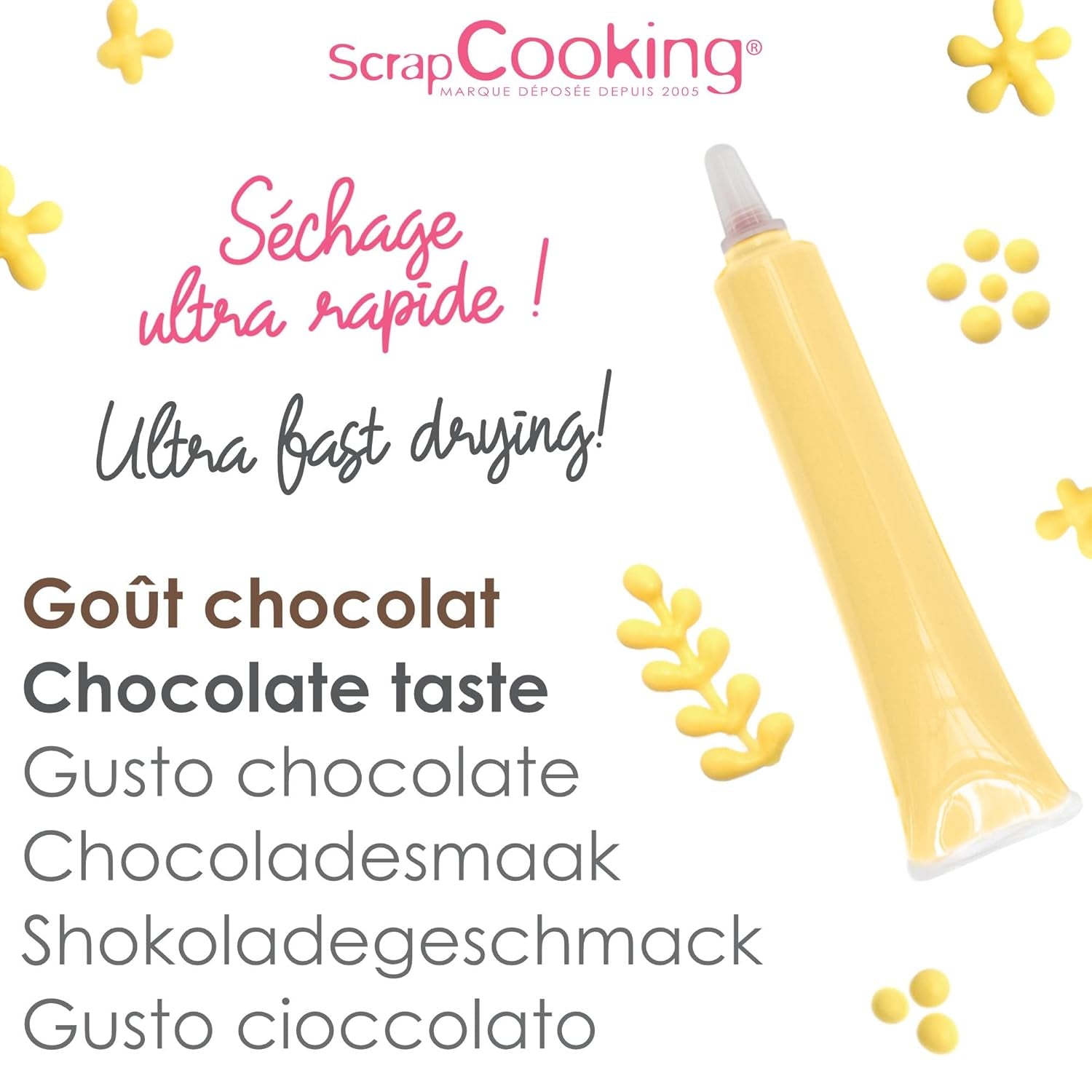 Scrapcooking - Pastelgele suikerpen - Gele schrijfsuiker 25g - Decoratieve eetbare suikerpen - Schrijven en tekenen - Etikettering van fondant, glazuur, cakes - 6804