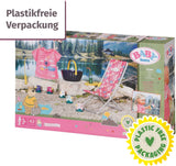 BABY born 832790 Weekend Fishing - Visserijpop accessoireset met ligstoel met levendige print, bijzettafel, glas, mand, eendjes en hengel en roze lang shirt, Roze