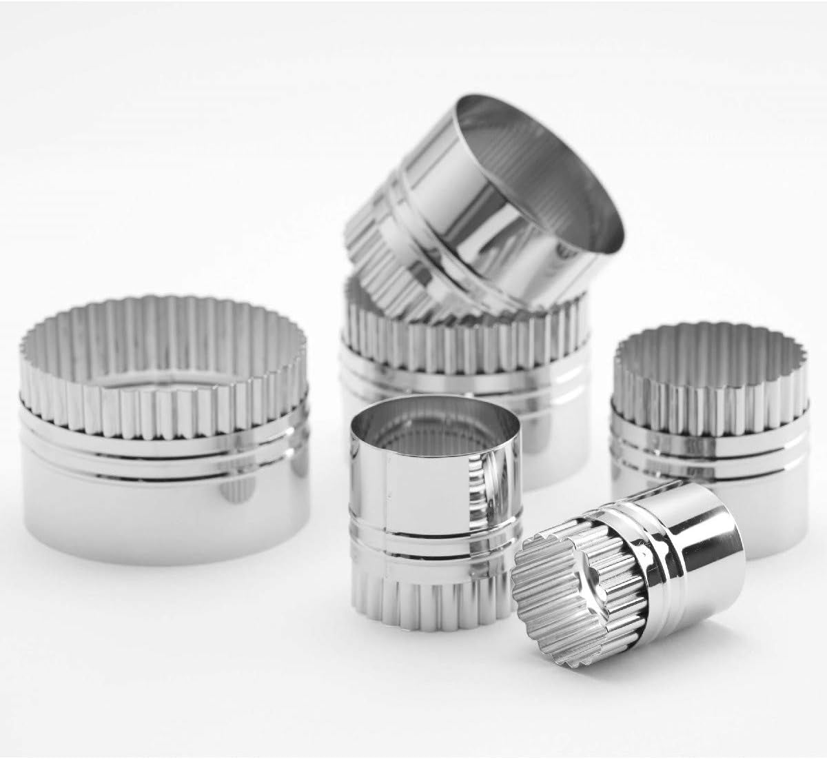 Thermohauser koekjesvormset (roestvrij staal), rond, gladde/gebogen randen, 6 stuks, diameter 5,0-11,4 cm, verpakt in een blikken doos