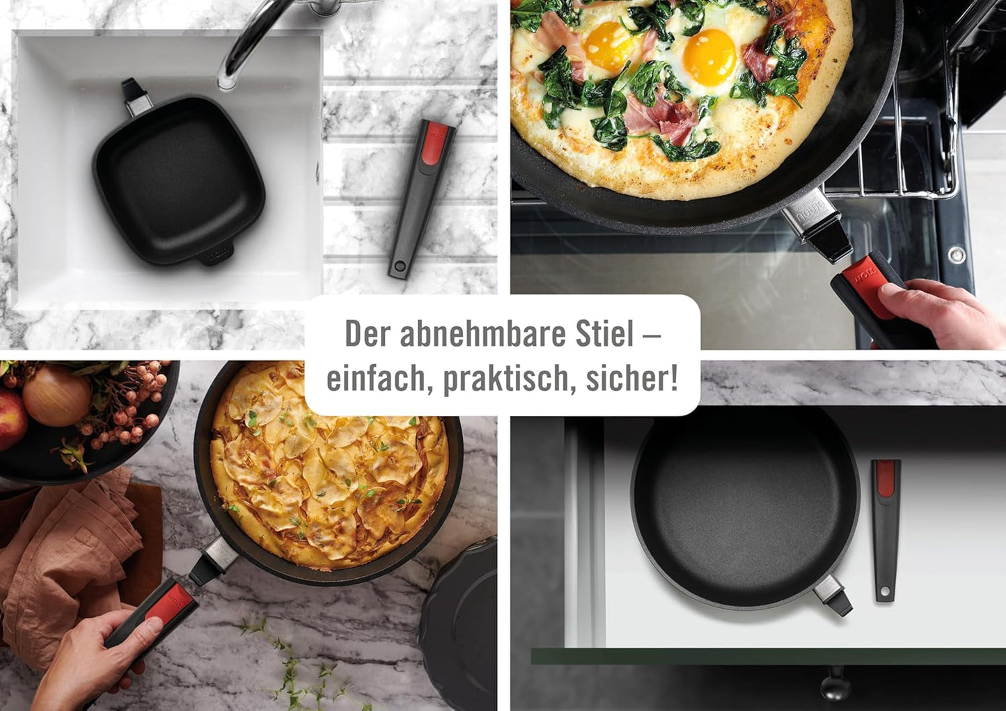 Woll Nowo Titanium platte pan - Inductie, 5 Cm hoogte, afneembare handgreep - voor alle soorten kookplaten, Gegoten aluminium, antiaanbaklaag Potten en pannen Naty Shop