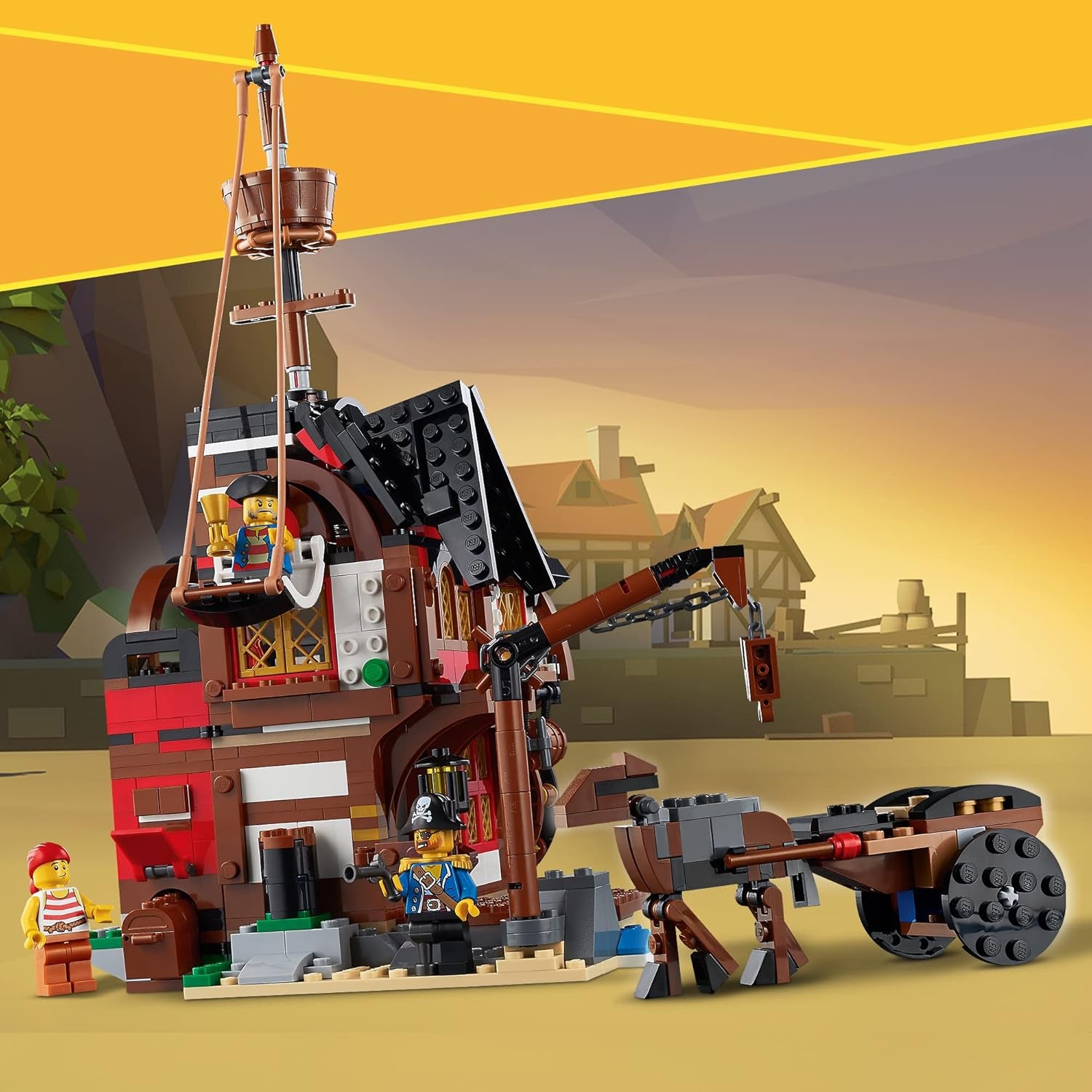 LEGO Creator 3-in-1 piratenschipset, speelgoed met 3 bouwopties, bouw een piratencafé of schedelpirateneiland, inclusief 3 rollenspel-avontuurminifiguren 31109 Bouwsets Besuche in LEGO-Store