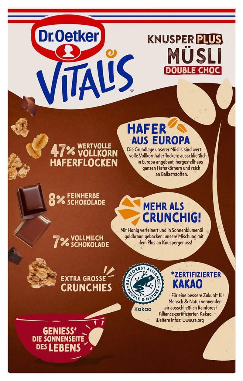 Dr. Oetker Vitalis KnusperPlus Dubbele Chocolade: Krokante muesli met melk- en pure chocolade, pakje van 7 (7 x 450g)