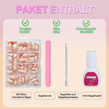 Kunstnagels set - 240 stuks korte vierkante nagels zacht gelmodel naakt wit gradiënt nep natuurlijke lijm op nepnagels voor vrouwen DIY (naakt gradiënt, 240X)