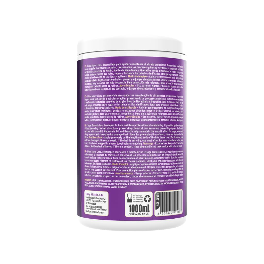 Superglad haarmasker 1000ml - Met arganolie, macadamia en keratine - Voedt, herstelt en versterkt - Voor zijdezachtheid, glans en gladde vezels - Vrij van sulfaten en parabenen Naty Shop haarmasker