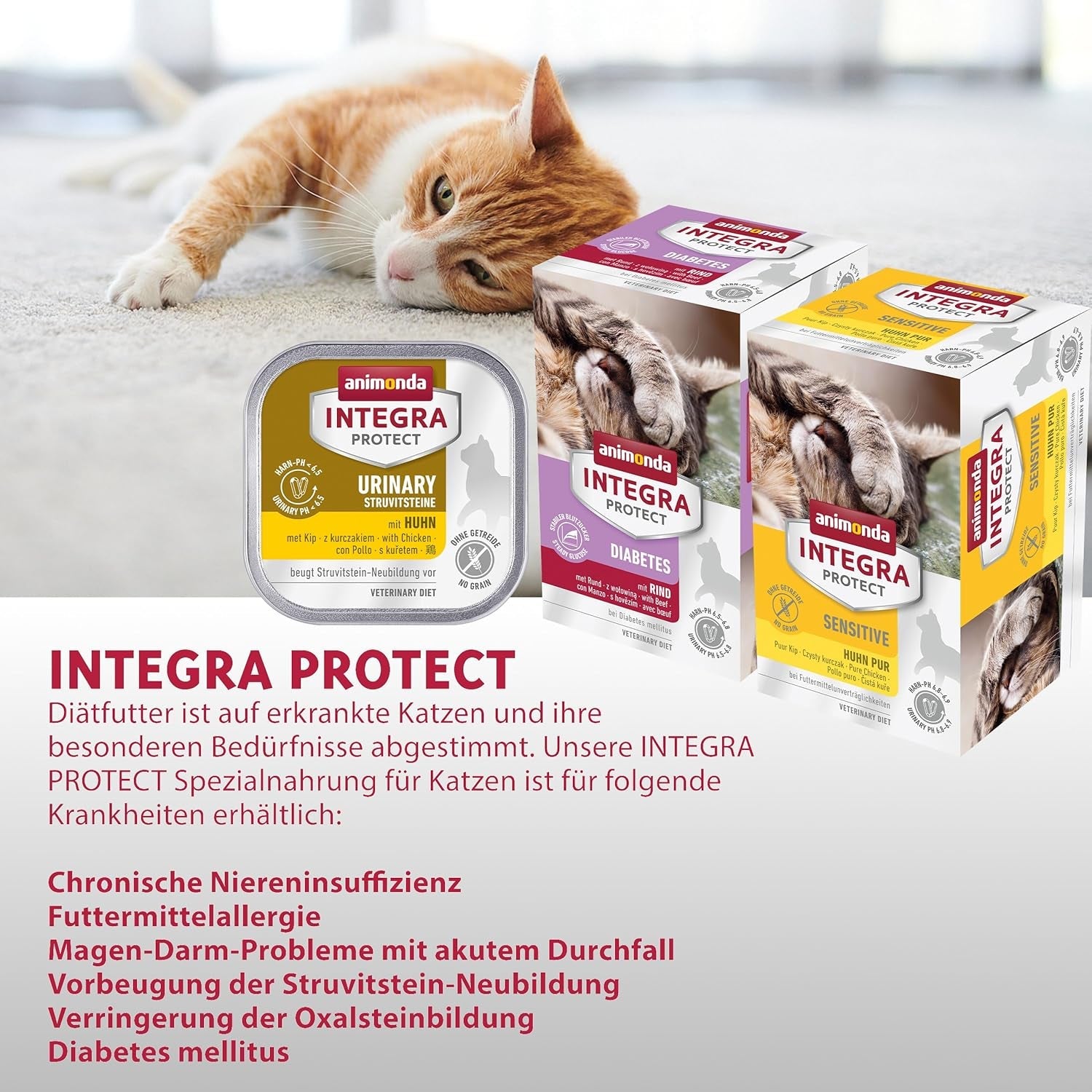 animonda INTEGRA PROTECT Diabetes met gevogelte (16 x 100 g), natvoer voor katten met diabetes, dieetvoeding voor katten met diabetes, natvoer zonder suiker
