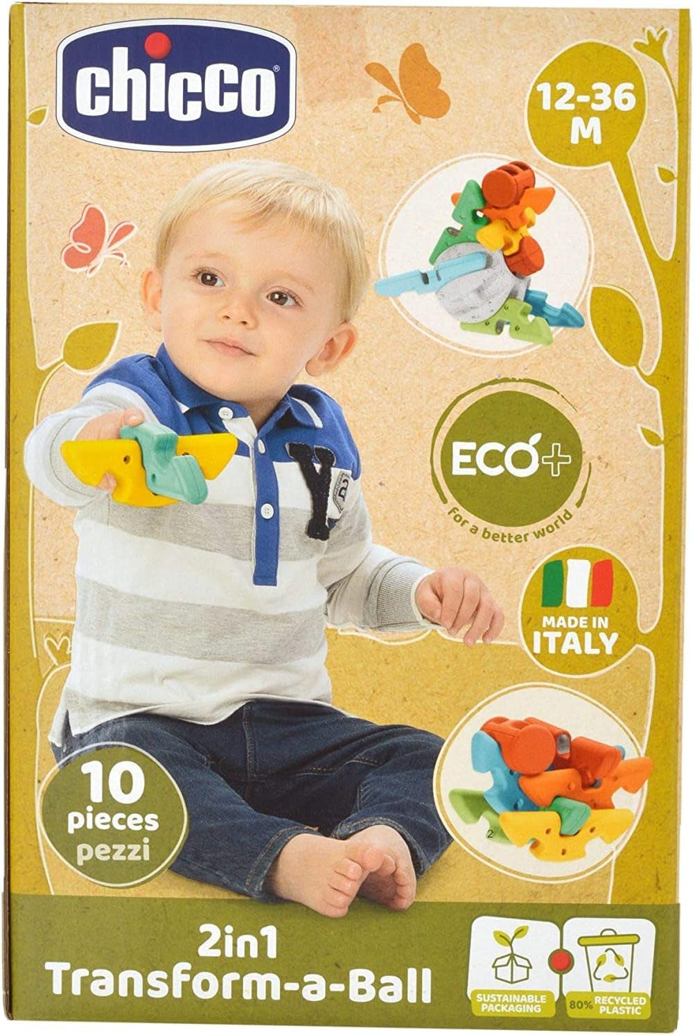 Chicco 2 In 1 Baby's Eerste Creatieve Bal - Eco+ 12-36 maanden Babyspeelgoed Naty Shop