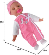 Simba 105140489 - Laura Baby Talk Doll, 38 cm zachte lichaamspop met slaperige ogen in schattige jumpsuit, 24 babygeluiden, speelpop, babypop, vanaf 2 jaar