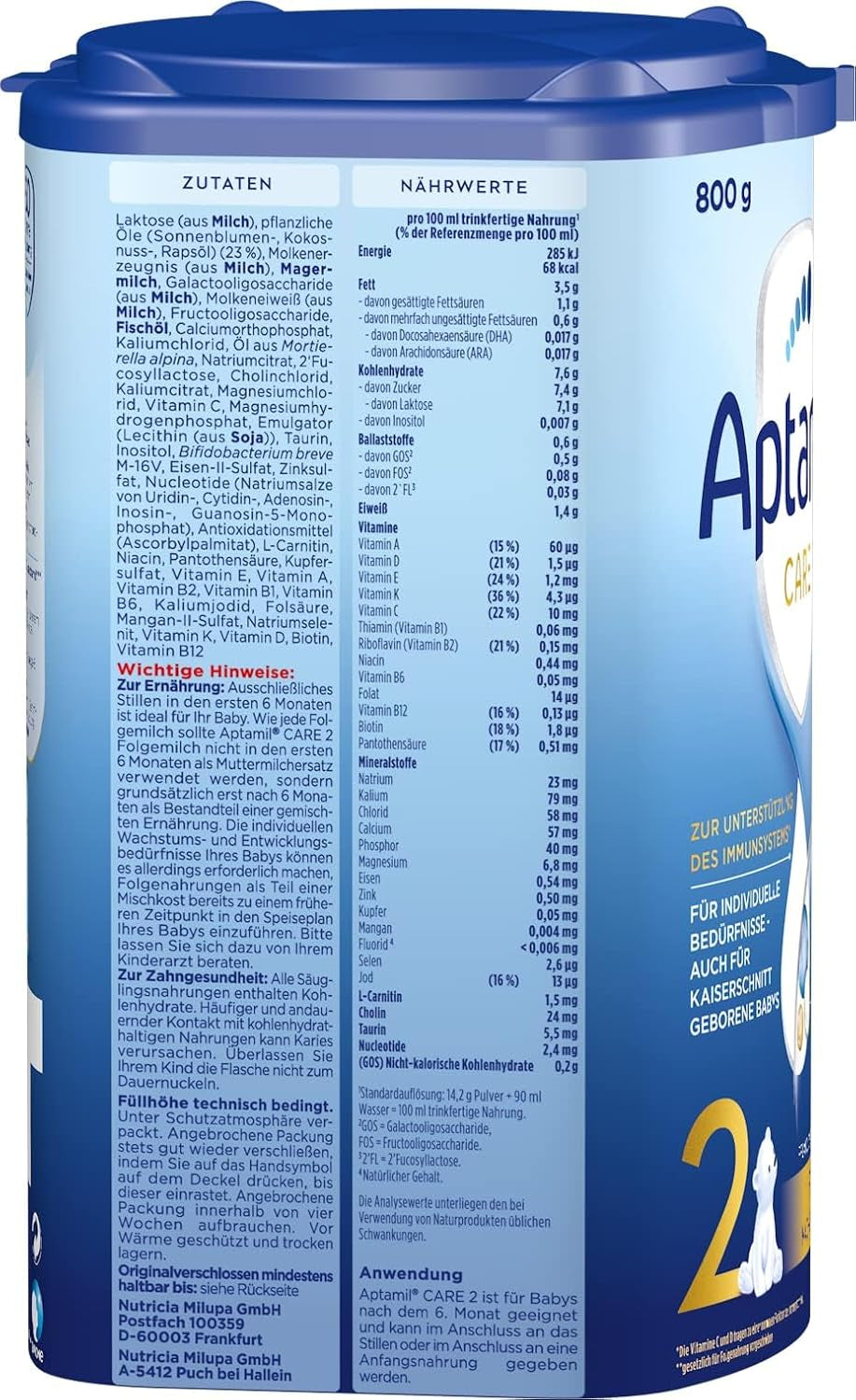 Aptamil Care 2 – Ook geschikt voor baby's geboren via een keizersnede – 1 x 800 g