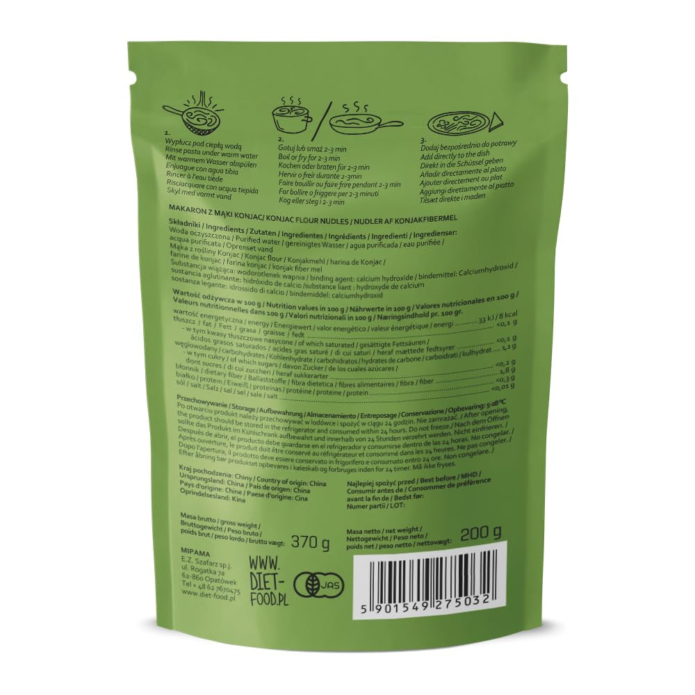Dieet Shirataki-noedels | Koolhydraatarme Konjac-noedels | 200 gram veganistisch caloriearm vetvrij sojavrij glutenvrij wateroplosbare dieetnoedels