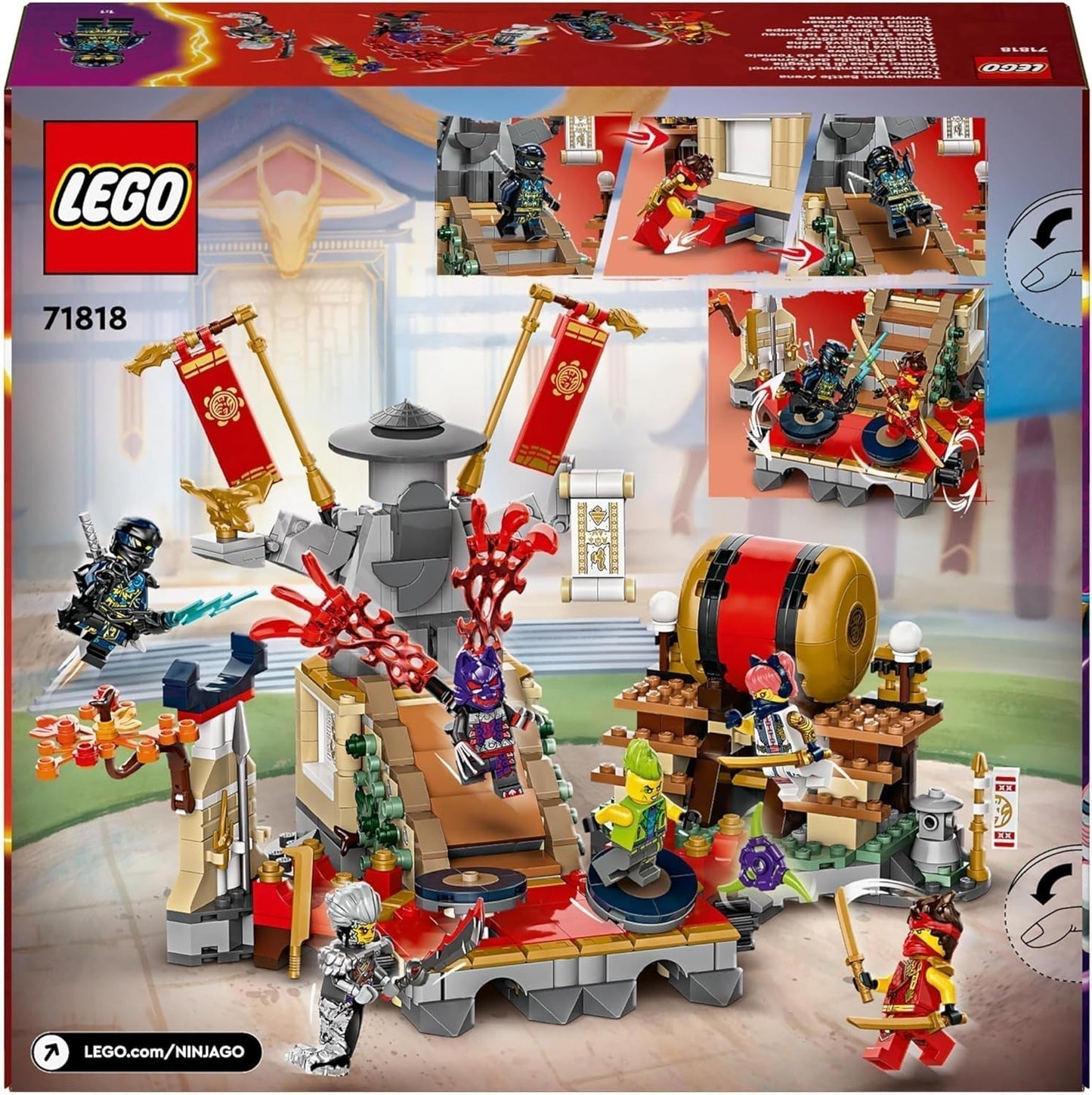 LEGO NINJAGO Toernooi Arena Avontuurspeelgoed voor kinderen Ninja speelset met 6 minifiguren Collectie Bouwset Verjaardagscadeau voor 7 jaar oude jongens en meisjes 71818 Bouwsets Besuche in LEGO-Store