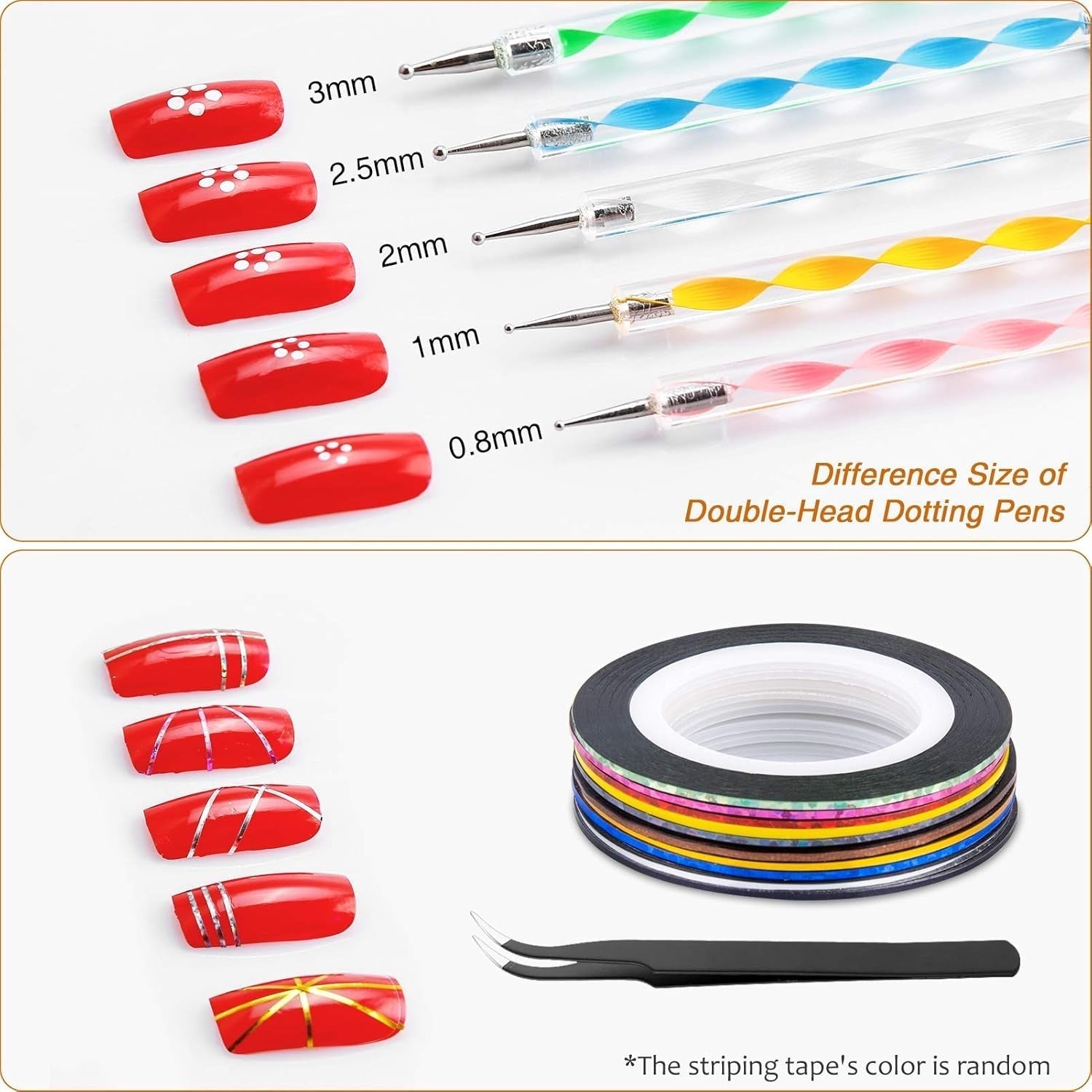 MELLIEX 45 Stück Nail Art Decoratie Zubehör Set, Nägel Pinsel Strasssteine ​​Glitzer Goldfolie Nageldesign Dotted Pen Streifenband Für Nagelkunst Maniküre Set
