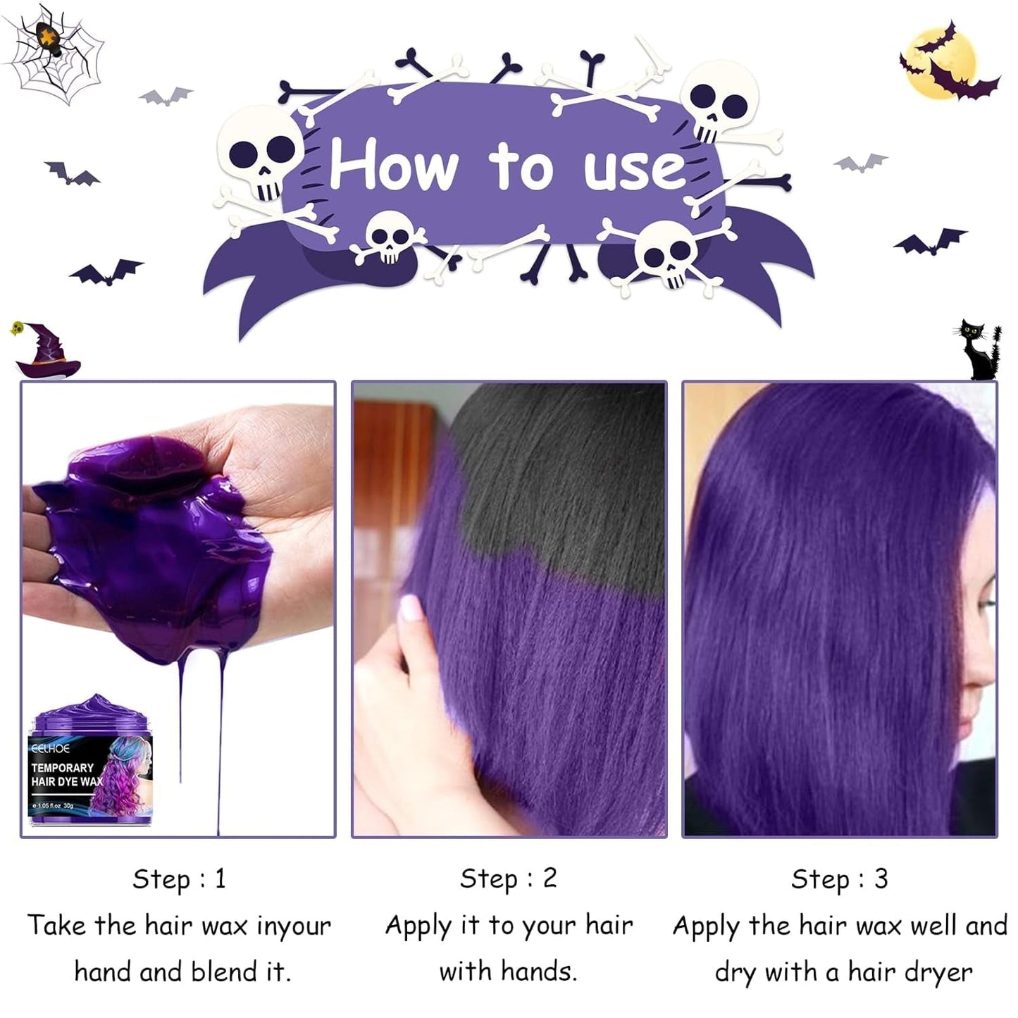Halloween Tijdelijke Haarverf 4 Kleuren Haarkleur Wax Styling Haartoon Voor Mannen Vrouwen Halloween Cosplay Party Haarverf Naty Shop