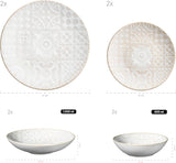 MÄSER 935079 Moderne vintage serviesset voor 2 personen, Moors design, 8-delig servies, hoogwaardige keramische borden en schalen, steengoed, wit