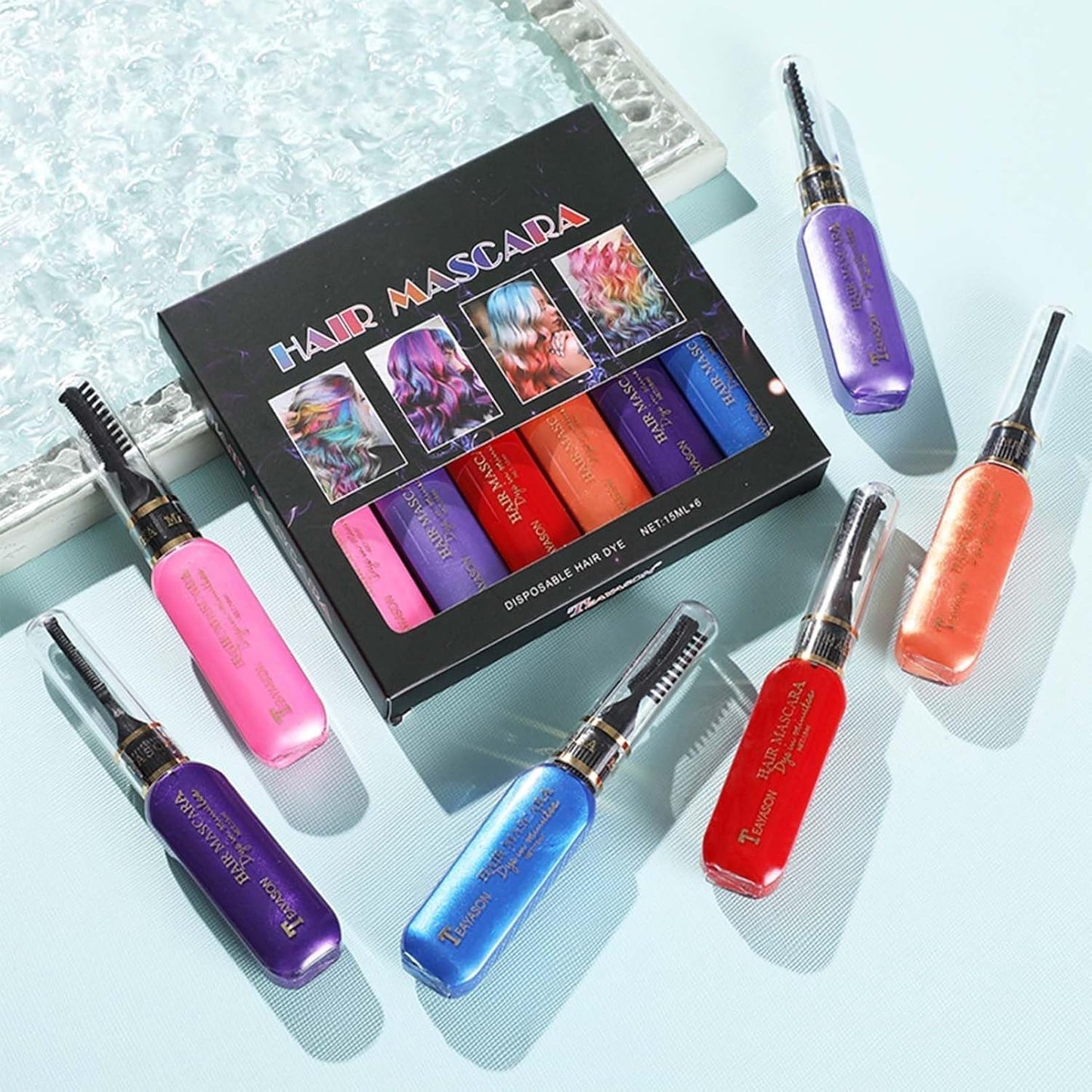Instant haarverf 6 kleuren Tijdelijke haarmascara voor meisjes en vrouwen Wasbaar haarkrijt Regenboog haarmascara Haarverf voor carnaval Halloween Cosplay Feest Verjaardag (A) Naty Shop Haarverf