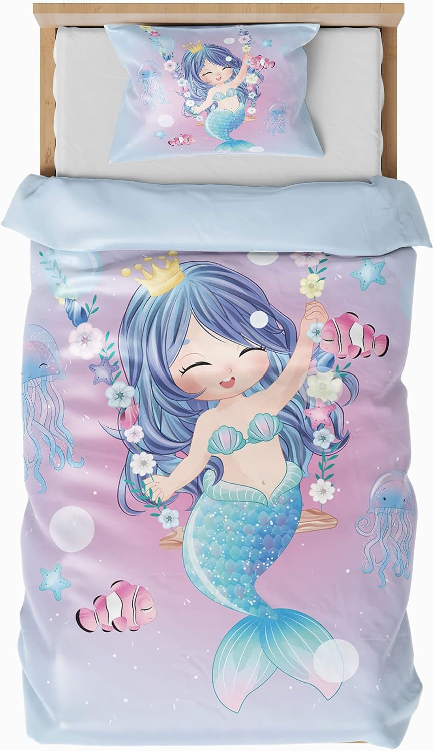 Beddengoed voor kinderen, verschillende maten en verschillende animatiefiguren Beddengoed - kinderen Naty Shop Zeemeermin (model 1) 135X200Cm+80X80Cm