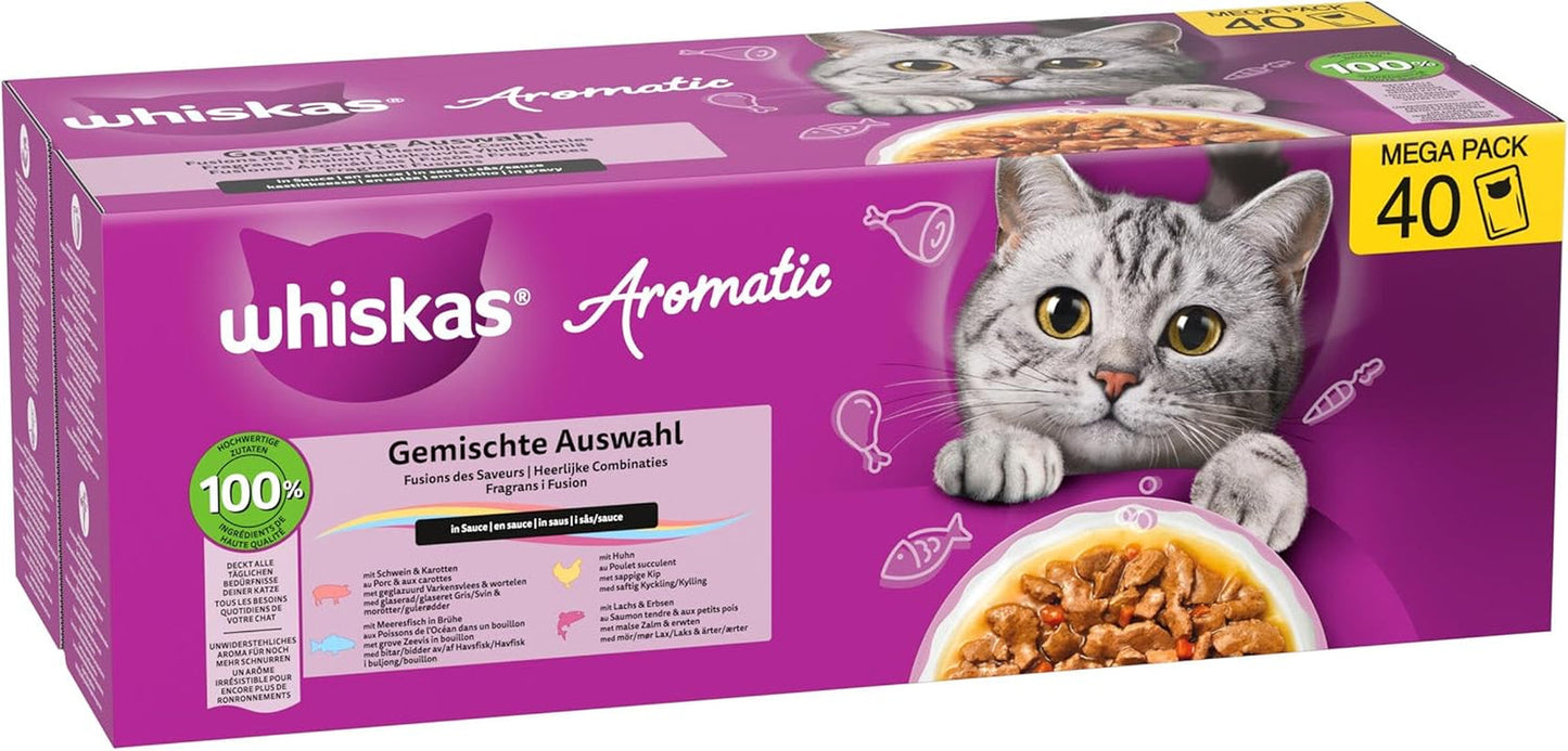 WHISKAS Aromatisch natvoer voor katten in saus 40 x 85 g Selectie van vis