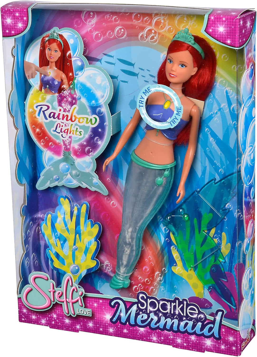 Simba 105733656 - Steffi Love sprankelende zeemeerminpop (39 cm) - Gloeiende zeemeermin van kleur veranderende lichtgevende regenboog, waterdicht speelgoed voor kinderen vanaf 3 jaar