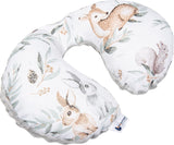 Medi Partners Baby nekkussen Neksteun 100% katoen / nertsen baby nekkussen voor auto kinderwagen reizen slaap nekkussen snooze roll (REH met grijze Minky) Cervicale orthopedische kussens Naty Shop Hert in bladeren met grijze Minky