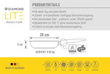 Woll Diamond Lite platte pan - Inductie -, Ø 20 Cm, 5 Cm hoogte, Met afneembare handgreep - Geschikt voor alle soorten kookplaten, Gegoten aluminium, Antiaanbaklaag Potten en pannen Naty Shop