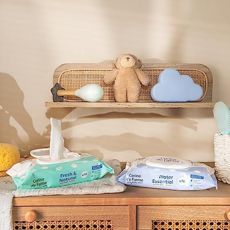 - Change Water Essential babydoekjes x70 - Toiletartikelen van plantaardige vezels - 99% ultragezuiverd water - Hygiëne vanaf de geboorte - Hersluitbaar deksel