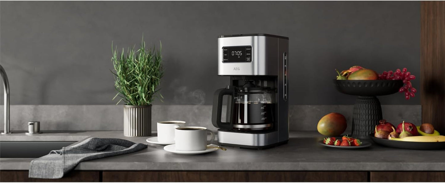 AEG Deli 5 espressomachine, 1,5 l, programmeerbare timer, warmhoudfunctie, veiligheidsstop, waterniveau-indicator, optimale dosering, antidruppelfunctie, RVS, CM5-1-6ST