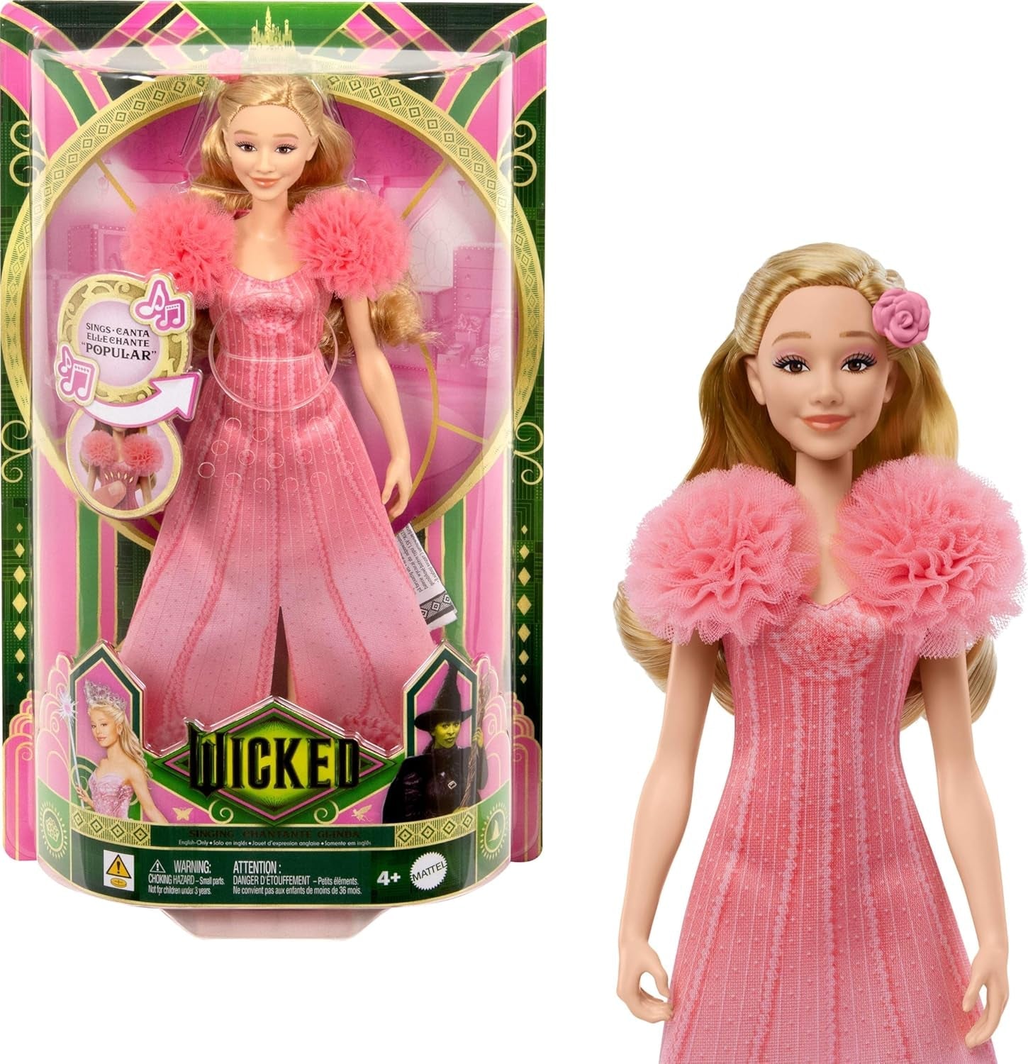 Mattel Glinda van Wicked and Accessories Gelede, op films geïnspireerde pop met afneembare outfit zingt geliefd bij ons JLG49 Roze