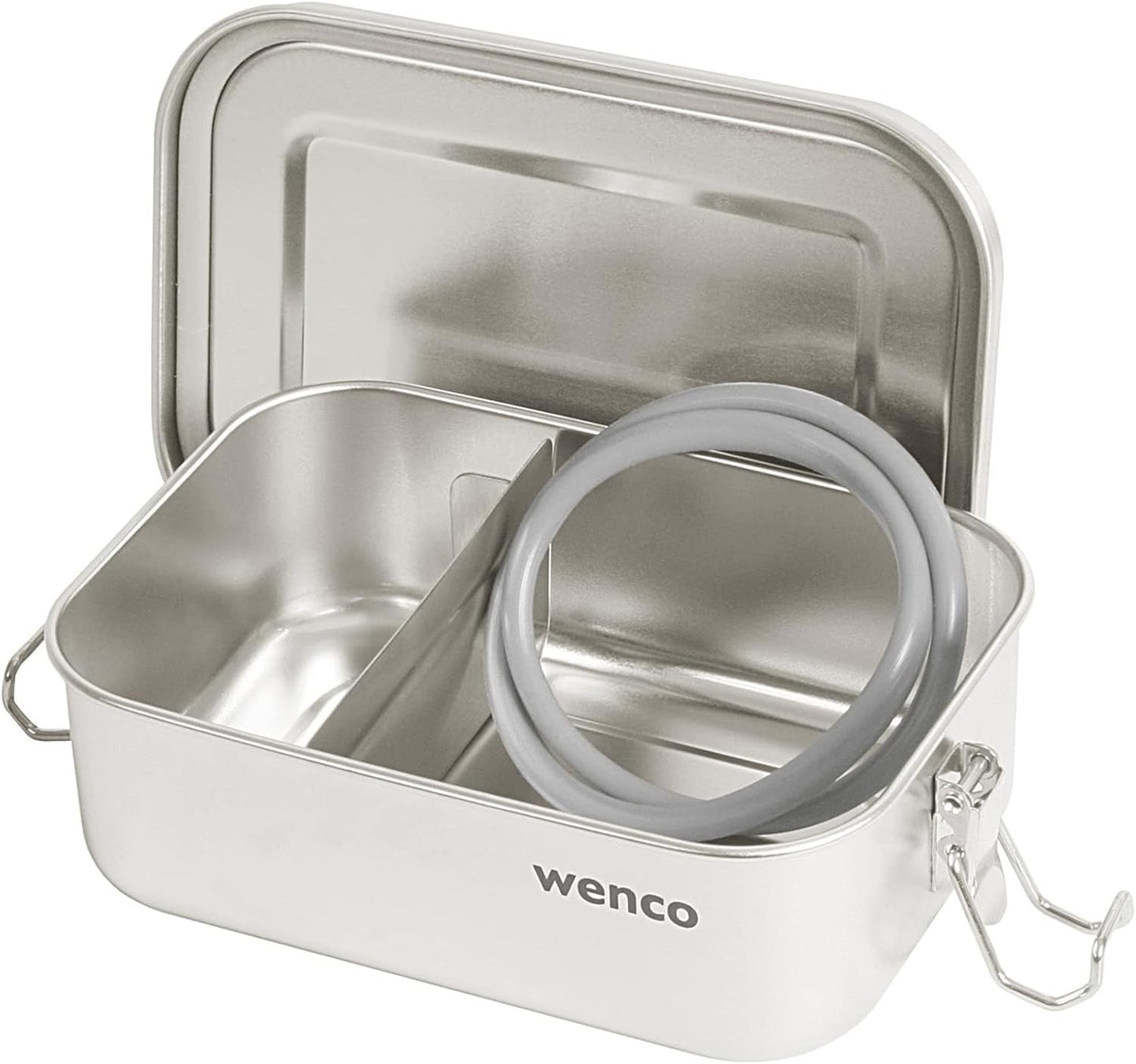 Wenco roestvrijstalen lunchbox 2 compartimenten grote capaciteit 850 ml lunchbox waterdicht vaatwasmachinebestendig inclusief vervangende siliconen ring 18,5 x 14 x 5,5 cm zilver (2 stuks) Naty Shop voedselbewaardozen 650 ml