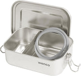 Wenco roestvrijstalen lunchbox 2 compartimenten grote capaciteit 850 ml lunchbox waterdicht vaatwasmachinebestendig inclusief vervangende siliconen ring 18,5 x 14 x 5,5 cm zilver (2 stuks) Naty Shop voedselbewaardozen 650 ml